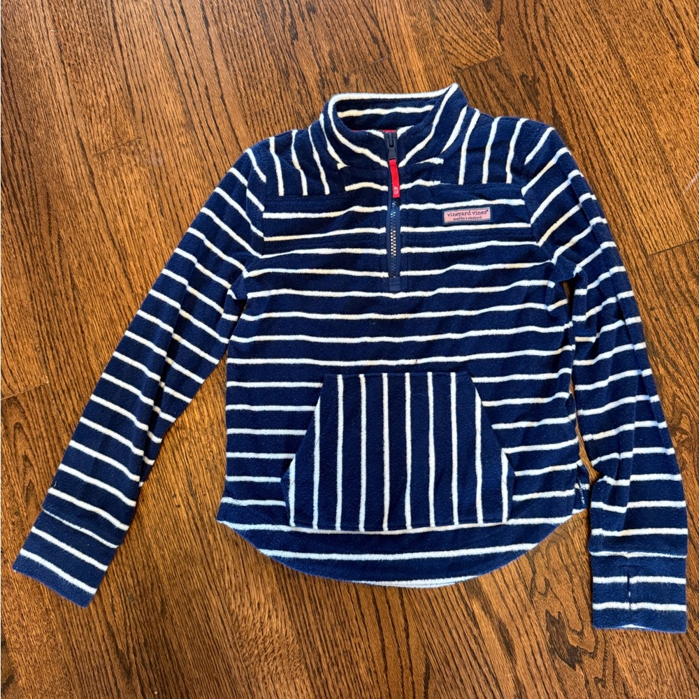 Girls Vineyard Vines Blue and White Striped Terrycloth Shep Shirt